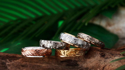 HEART ISLAND hand-carved Japanese wedding ring with ocean-inspired design