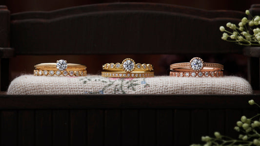 Image of cher luv bridal rings featuring flower-inspired names and romantic milgrain designs.
