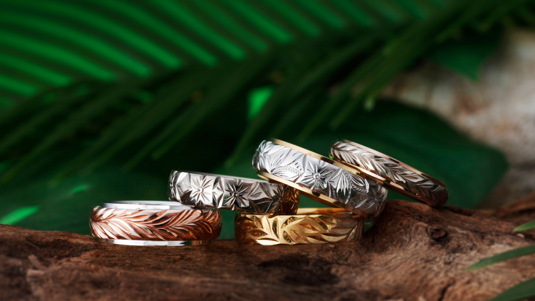 HEART ISLAND hand-carved Japanese wedding ring with ocean-inspired design