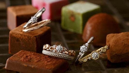 Image of paveo chocolat bridal rings. Sweet and romantic wedding ring design inspired by melting love.