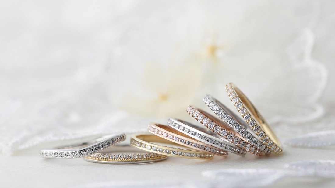 A half eternity ring makes a great choice for an engagement ring! Pair it with your wedding band for a sophisticated, elegant look.