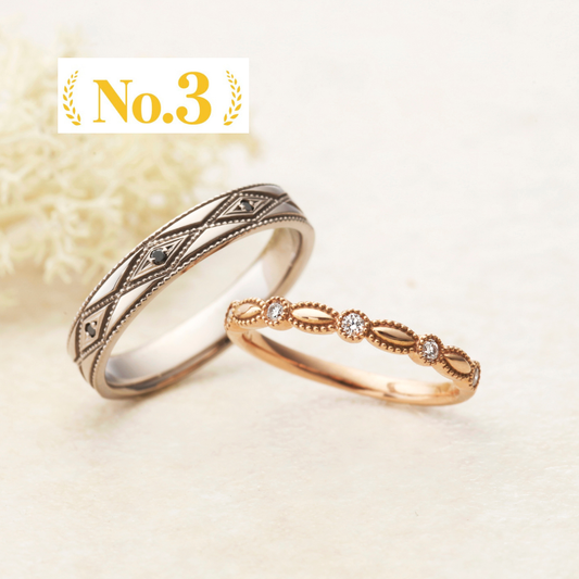 "antique wedding t ring from the Aglobe japan Amour Amulet collection.
K18 pink gold（rose gold）and Platinum900 wedding ring （wedding band,marriage ring） with antique and European texture.
Rings with milling"