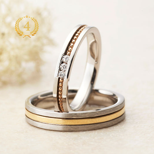 "antique wedding t ring from the Aglobe japan Amour Amulet collection.
Combination marriage ring（wedding ring,wedding band） in platinum and K18 pink gold（K18 Yellow Gold）.
Rings with surface treatment."