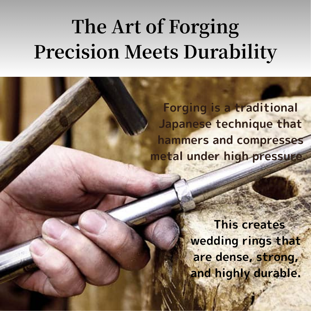 Ring made using traditional Japanese forging technique.
Close-up of hand-forged wedding ring （wedding band）.