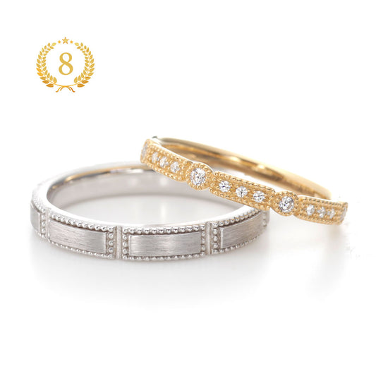 antique and European wedding ring （wedding band,marriage ring）from the Aglobe japan's cherluv collection.
Platinum900 and K18 Pink Gold（rose gold） wedding ring （wedding band,marriage ring） with luxury texture.
Straight type Milled rings.
Rings with surface treatment.