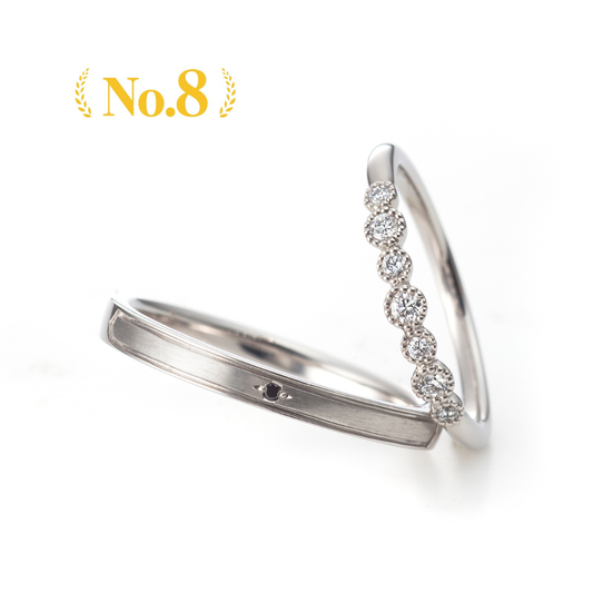 〈BALLOON〉Platinum Wedding Rings – Women’s with 0.14ct Diamond / Men’s with Black Diamond