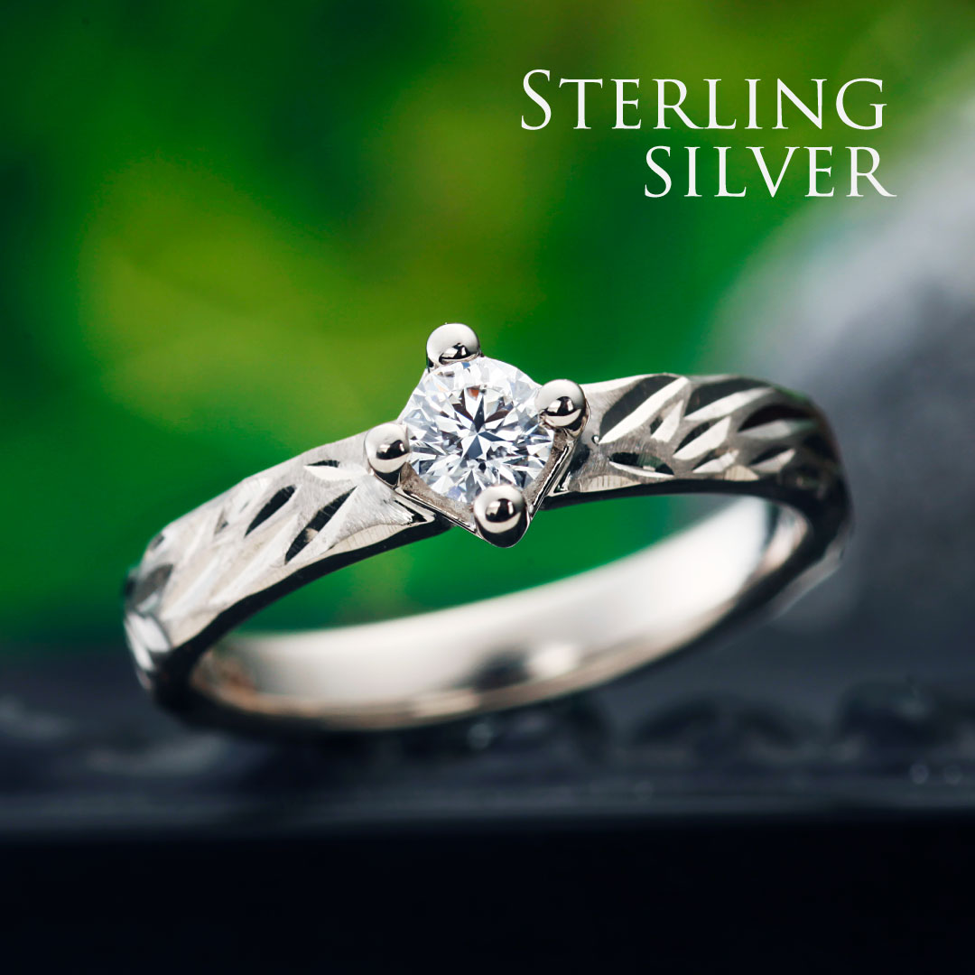〈KANALOA HE-2-H〉Sterling Silver Engagement Ring Plated with Rhodium ...