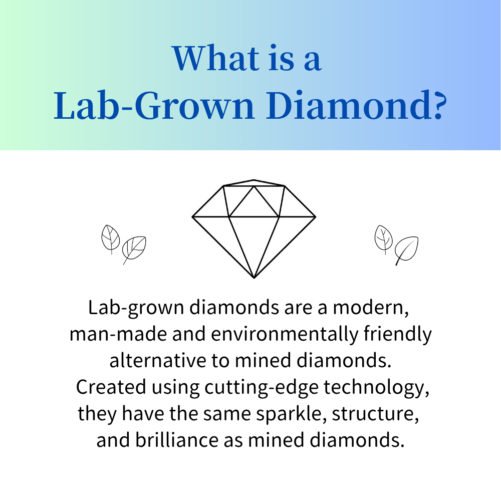 Lab-grown diamond used in engagement ring.
Eco-friendly man-made and Sustainable diamond for ethical bridal jewelry.