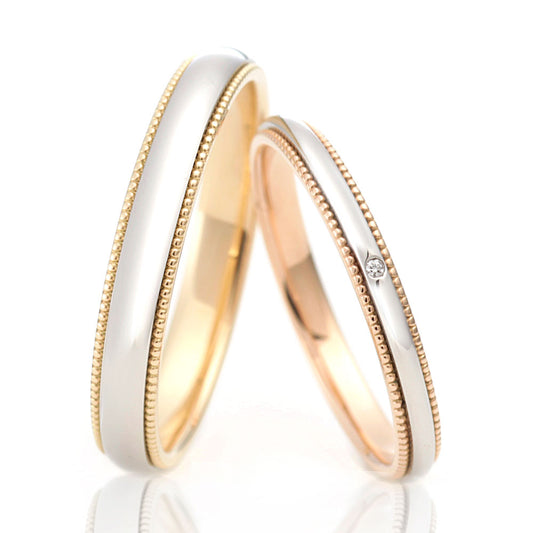 "Japanesestyle and unique wedding ring （wedding band,marriage ring）from the Aglobe japan's ennowa collection.
Combination marriage ring（wedding ring,wedding band） in platinum and K18 pink gold（K18 Yellow Gold）.
Combination wedding ring （wedding band,marriage ring） with Simple and natural texture.
Straight type Milled rings.
Ring made using traditional Japanese forging technique.
Close-up of hand-forged wedding ring （wedding band）.
"