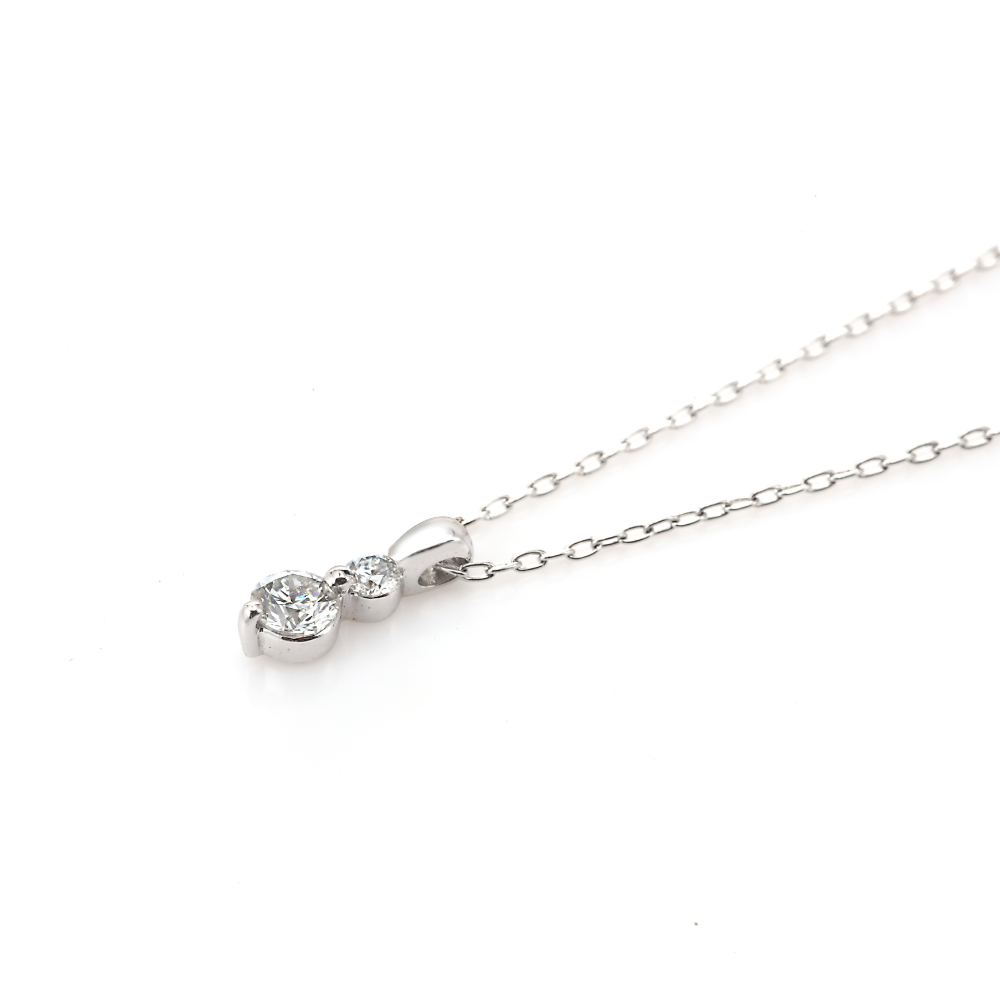 2-Stone Diamond Necklace – 10K White Gold, 45cm