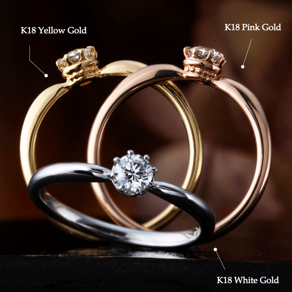 "AGLOBE JAPAN's cherluv bridal ring with lab-grown diamond in Straight design.
K18 pink gold（rose gold）,K18 Yellow Gold and K18 White Gold engagement ring with antique and European texture."