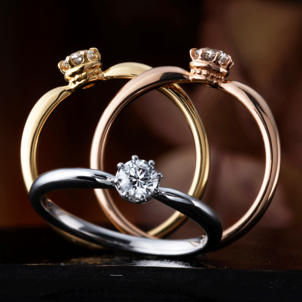 "AGLOBE JAPAN's cherluv bridal ring with lab-grown diamond in Straight design.
K18 pink gold（rose gold）,K18 Yellow Gold and K18 White Gold engagement ring with antique and European texture."