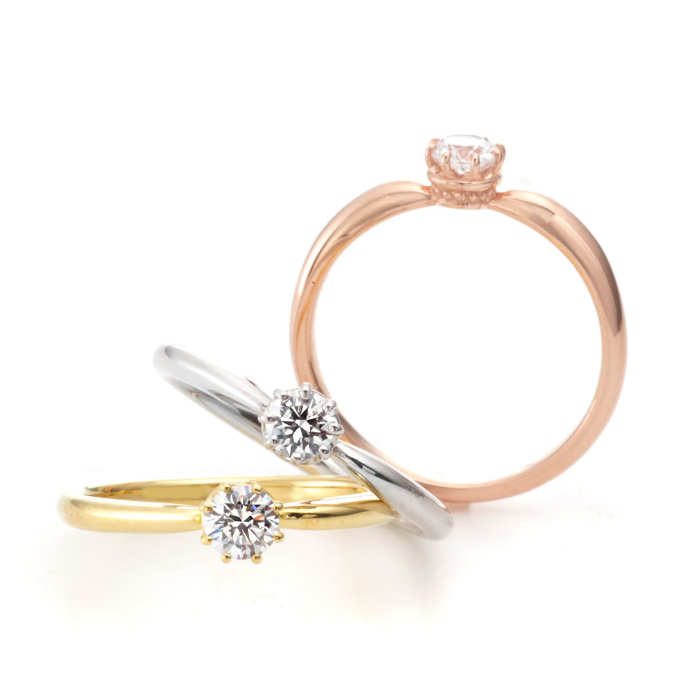 "AGLOBE JAPAN's cherluv bridal ring with lab-grown diamond in Straight design.
K18 pink gold（rose gold）,K18 Yellow Gold and K18 White Gold engagement ring with antique and European texture."