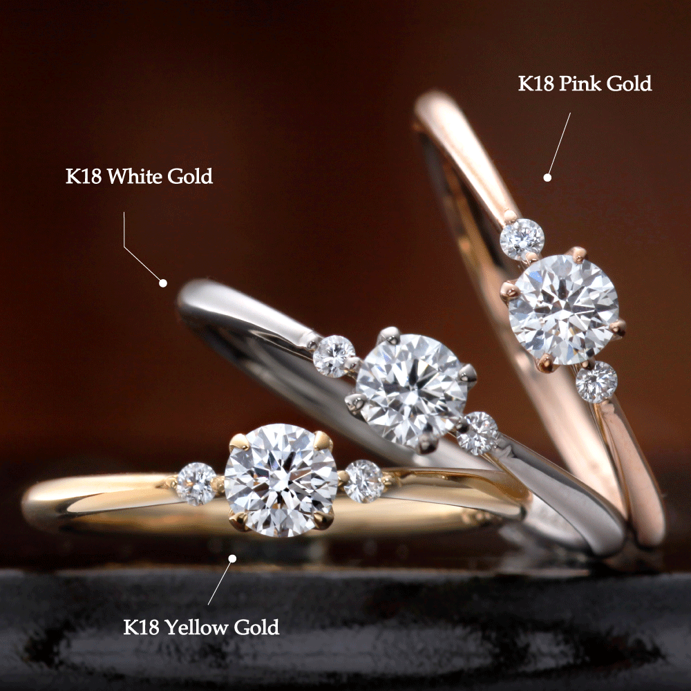 "AGLOBE JAPAN's cherluv bridal ring with lab-grown diamond in Straight design.
K18 pink gold（rose gold）,K18 Yellow Gold and K18 White Gold engagement ring with antique and European texture."