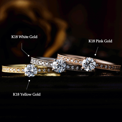 "AGLOBE JAPAN's cherluv bridal ring with lab-grown diamond in Straight design.
K18 pink gold（rose gold）,K18 Yellow Gold and K18 White Gold engagement ring with antique and European texture.
Straight type Milled rings."
