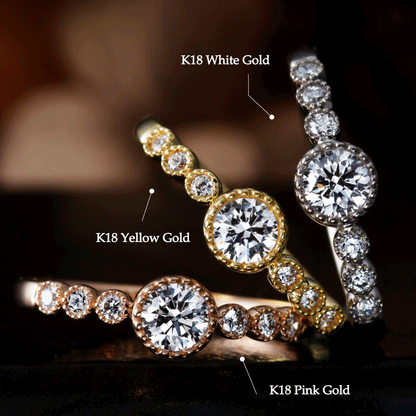 "AGLOBE JAPAN's cherluv bridal ring with lab-grown diamond in Straight design.
K18 pink gold（rose gold）,K18 Yellow Gold and K18 White Gold engagement ring with antique and European texture.
Straight type Milled rings."