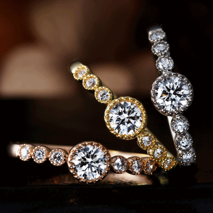 "AGLOBE JAPAN's cherluv bridal ring with lab-grown diamond in Straight design.
K18 pink gold（rose gold）,K18 Yellow Gold and K18 White Gold engagement ring with antique and European texture.
Straight type Milled rings."