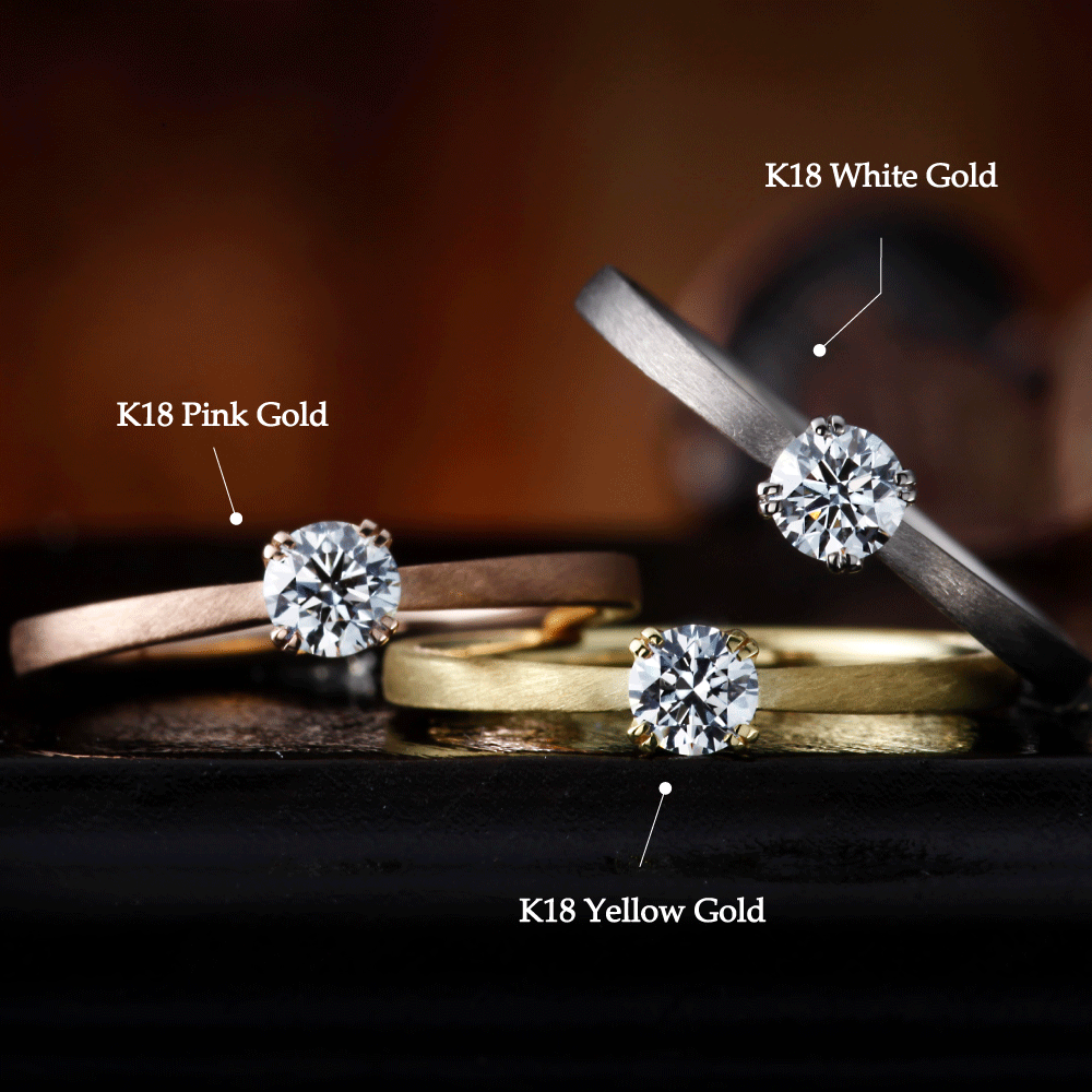 "AGLOBE JAPAN's cherluv bridal ring with lab-grown diamond in Straight design.
K18 pink gold（rose gold）,K18 Yellow Gold and K18 White Gold engagement ring with antique and European texture.
Rings with surface treatment."