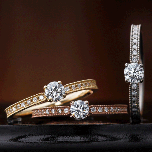 "AGLOBE JAPAN's cherluv bridal ring with lab-grown diamond in Straight design.
K18 pink gold（rose gold）,K18 Yellow Gold and K18 White Gold engagement ring with antique and European texture.
Straight type Milled rings."