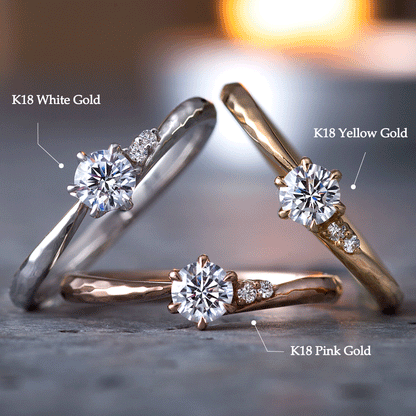 〈Glanz〉Hammered K18 gold engagement ring with 0.30ct lab diamond & 0.01ct natural diamonds