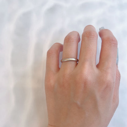 Wedding band （wedding ring）worn on hand in posed still image for styling display