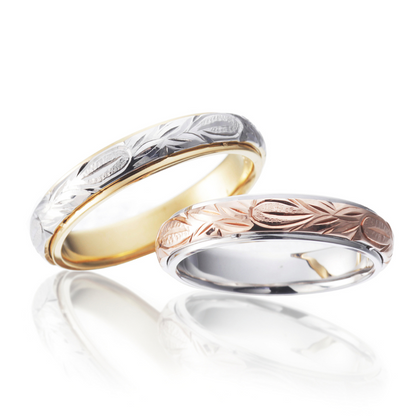 Hawaiian gold wedding band with KALEIKINI engraving finish.