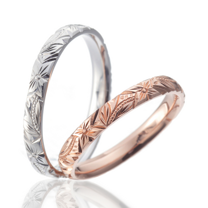 Hawaiian gold wedding band with MAULOA engraving finish.