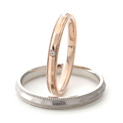 "casual wedding ring （wedding band,marriage ring）from the Aglobe japan's baum collection.
K18 pink gold（rose gold）and Platinum900 wedding ring （wedding band,marriage ring） with simple.natural and unique texture.
Straight type Milled rings.Rings with surface treatment.Rings with hammered finish."