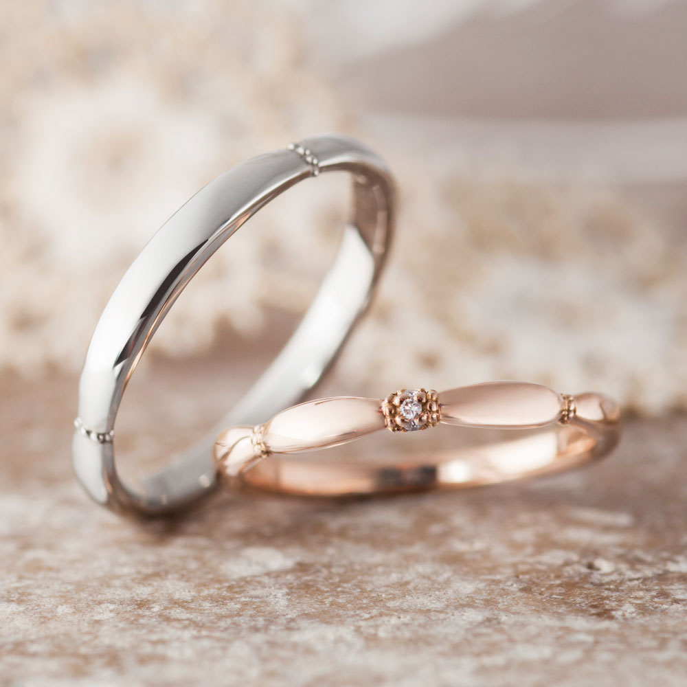 〈TUTU〉Platinum & K18 Gold Wedding Rings – Women’s with 0.009ct Diamond ...