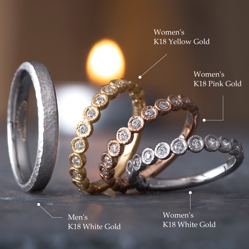 "casual wedding ring （wedding band,marriage ring）from the Aglobe japan's neuspur collection.
K18 White Gold , K18 pink gold（rose gold）and K18 Yellow Gold wedding ring （wedding band,marriage ring） with unique and Simple texture.
Shape processing is applied to the ring surface."
