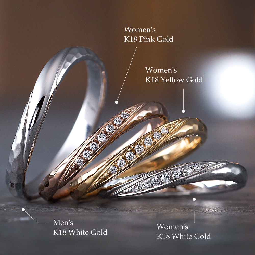 "casual wedding ring （wedding band,marriage ring）from the Aglobe japan's neuspur collection.
K18 White Gold , K18 pink gold（rose gold）and K18 Yellow Gold wedding ring （wedding band,marriage ring） with unique and Simple texture.
Shape processing is applied to the ring surface."