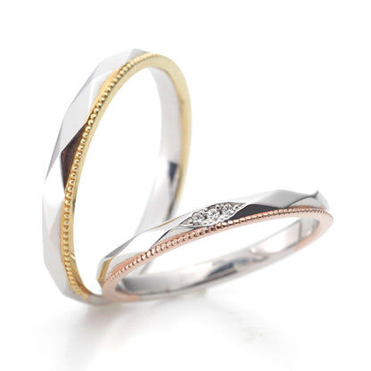 "antique and European wedding ring （wedding band,marriage ring）from the Aglobe japan's cherluv collection.
Combination marriage ring（wedding ring,wedding band） in platinum and K18 pink gold（K18 Yellow Gold）.
Straight type Milled rings."