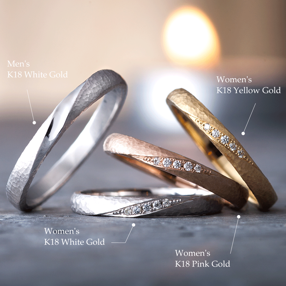 "casual wedding ring （wedding band,marriage ring）from the Aglobe japan's neuspur collection.
K18 White Gold , K18 pink gold（rose gold）and K18 Yellow Gold wedding ring （wedding band,marriage ring） with unique and Simple texture.
Shape processing is applied to the ring surface."