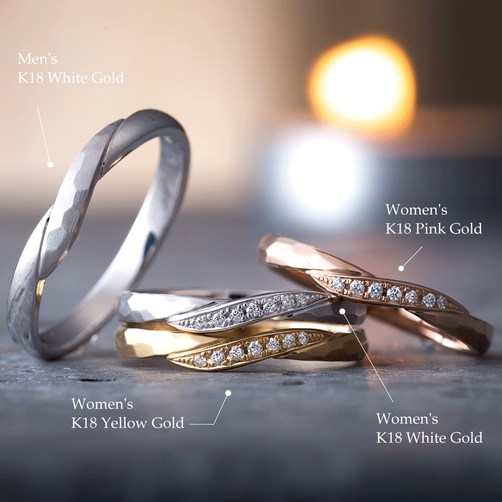 "casual wedding ring （wedding band,marriage ring）from the Aglobe japan's neuspur collection.
K18 White Gold , K18 pink gold（rose gold）and K18 Yellow Gold wedding ring （wedding band,marriage ring） with unique and Simple texture.
Shape processing is applied to the ring surface."
