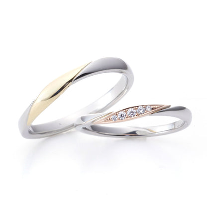 "antique wedding t ring from the Aglobe japan Amour Amulet collection.
Combination marriage ring（wedding ring,wedding band） in platinum and K18 pink gold（K18 Yellow Gold）."