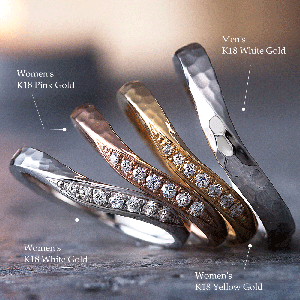 "casual wedding ring （wedding band,marriage ring）from the Aglobe japan's neuspur collection.
K18 White Gold , K18 pink gold（rose gold）and K18 Yellow Gold wedding ring （wedding band,marriage ring） with unique and Simple texture.
Shape processing is applied to the ring surface."