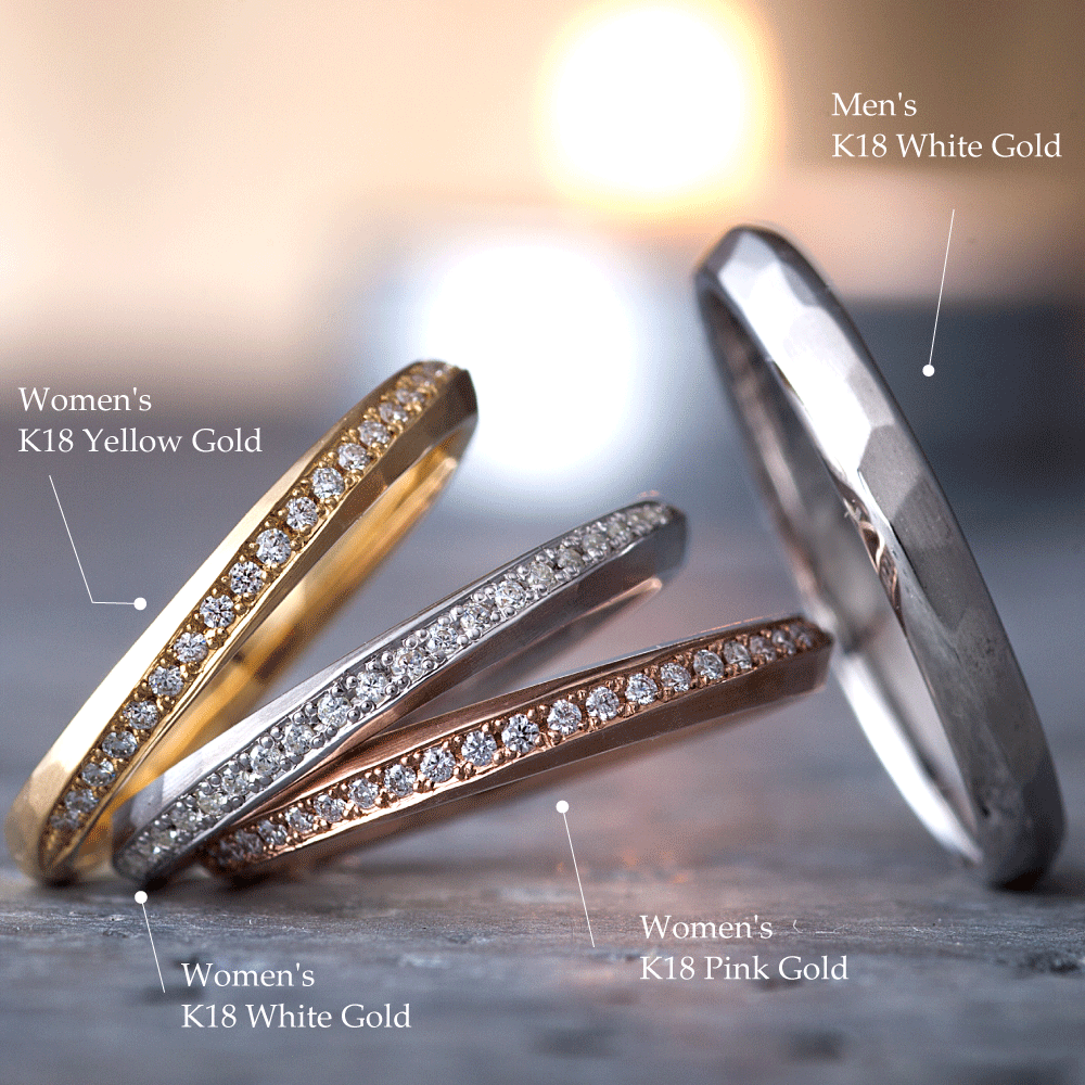 "casual wedding ring （wedding band,marriage ring）from the Aglobe japan's neuspur collection.
K18 White Gold , K18 pink gold（rose gold）and K18 Yellow Gold wedding ring （wedding band,marriage ring） with unique and Simple texture.
Shape processing is applied to the ring surface."