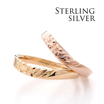 "casual and Hawaiian wedding ring （wedding band,marriage ring）from the Aglobe japan's mauoli collection.
K18 Yellow Gold and K18 Pink Gold（rose gold） wedding ring （wedding band,marriage ring） with unique texture.
Hawaiian gold wedding band with ALOHILANI engraving and vintage finish.