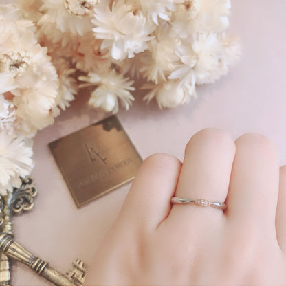Wedding band （wedding ring）worn on hand in posed still image for styling display
