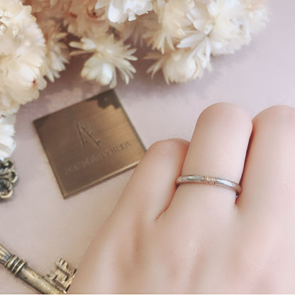Wedding band （wedding ring）worn on hand in posed still image for styling display